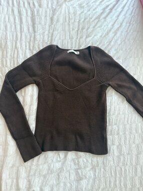 OAK + FORT Dark Brown Ribbed Sweater